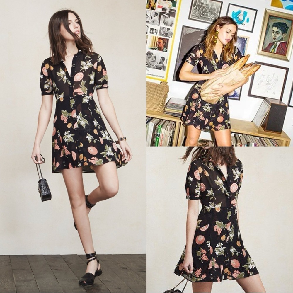 Reformation | Tamara Fruitcake Dress | Black with oranges π | Size 2 - Picture 1 of 14